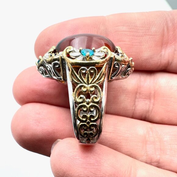 Michael Valitutti Ring Blue Gemstone Amber Sterling Silver Gold Size 6 - Picture 2 of 4